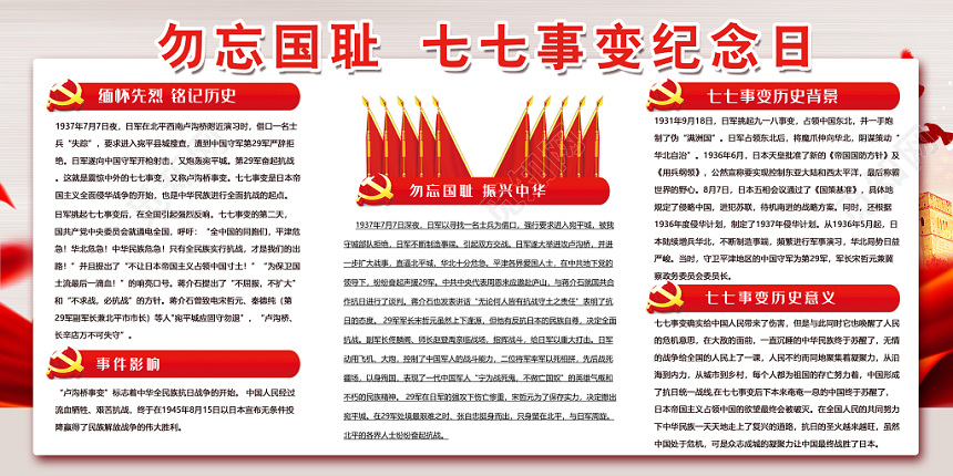 简约党建风七七事变纪念日宣传展板