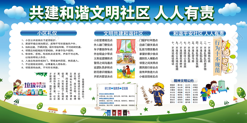 社区打造共建和谐文明社区宣传展板