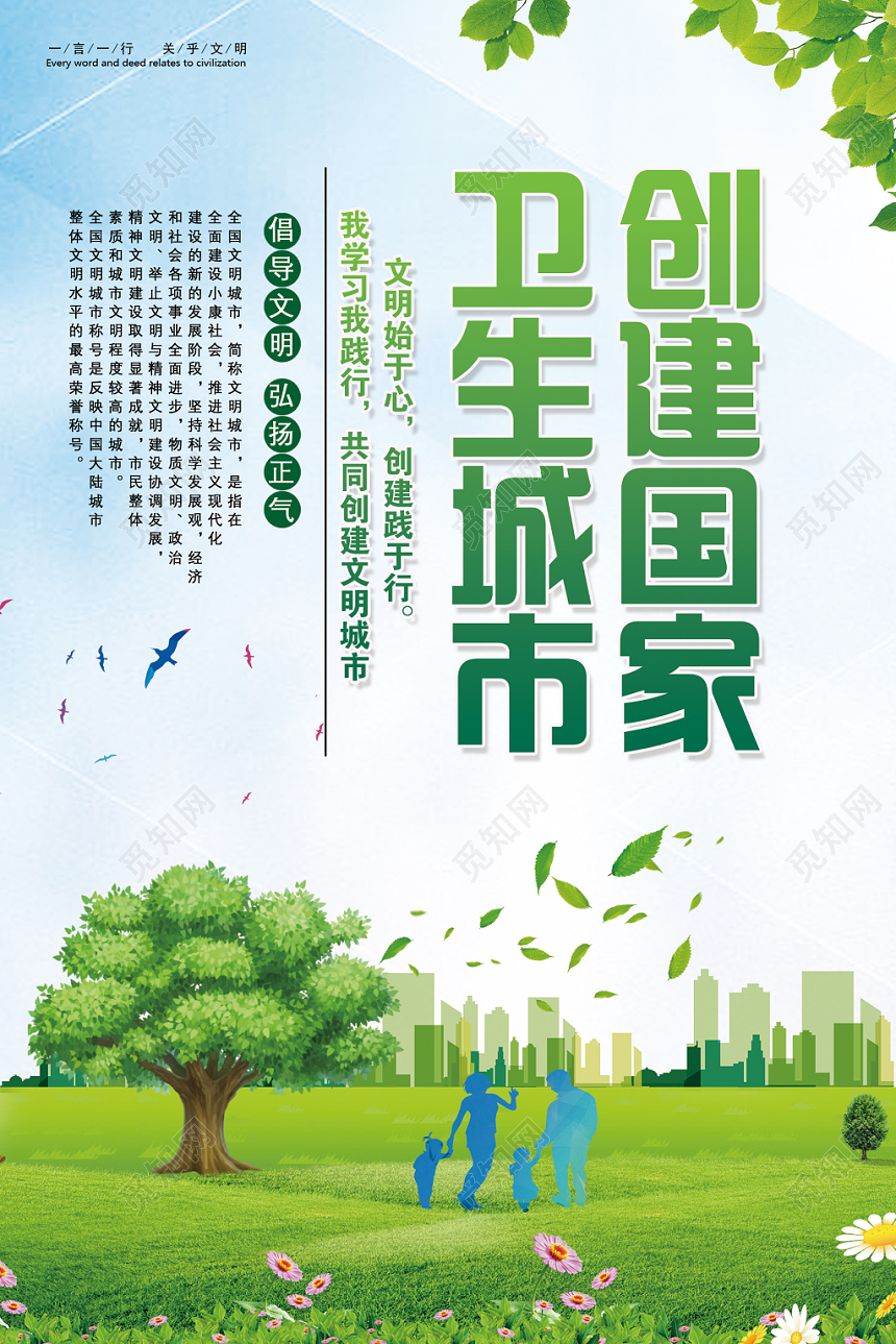 绿色环保你我共建文明城市社区宣传栏海报