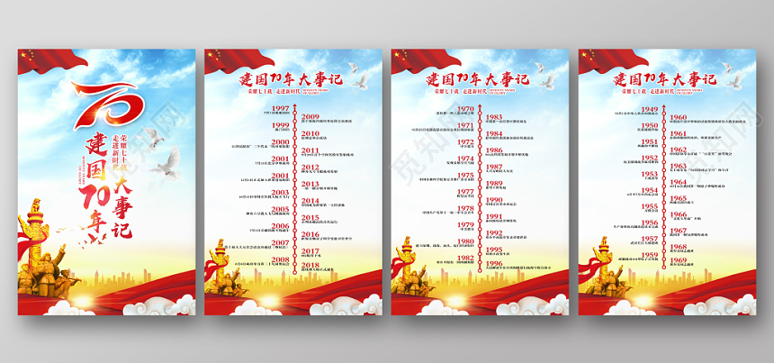 国庆节热烈庆祝国庆70年历程活动海报设计