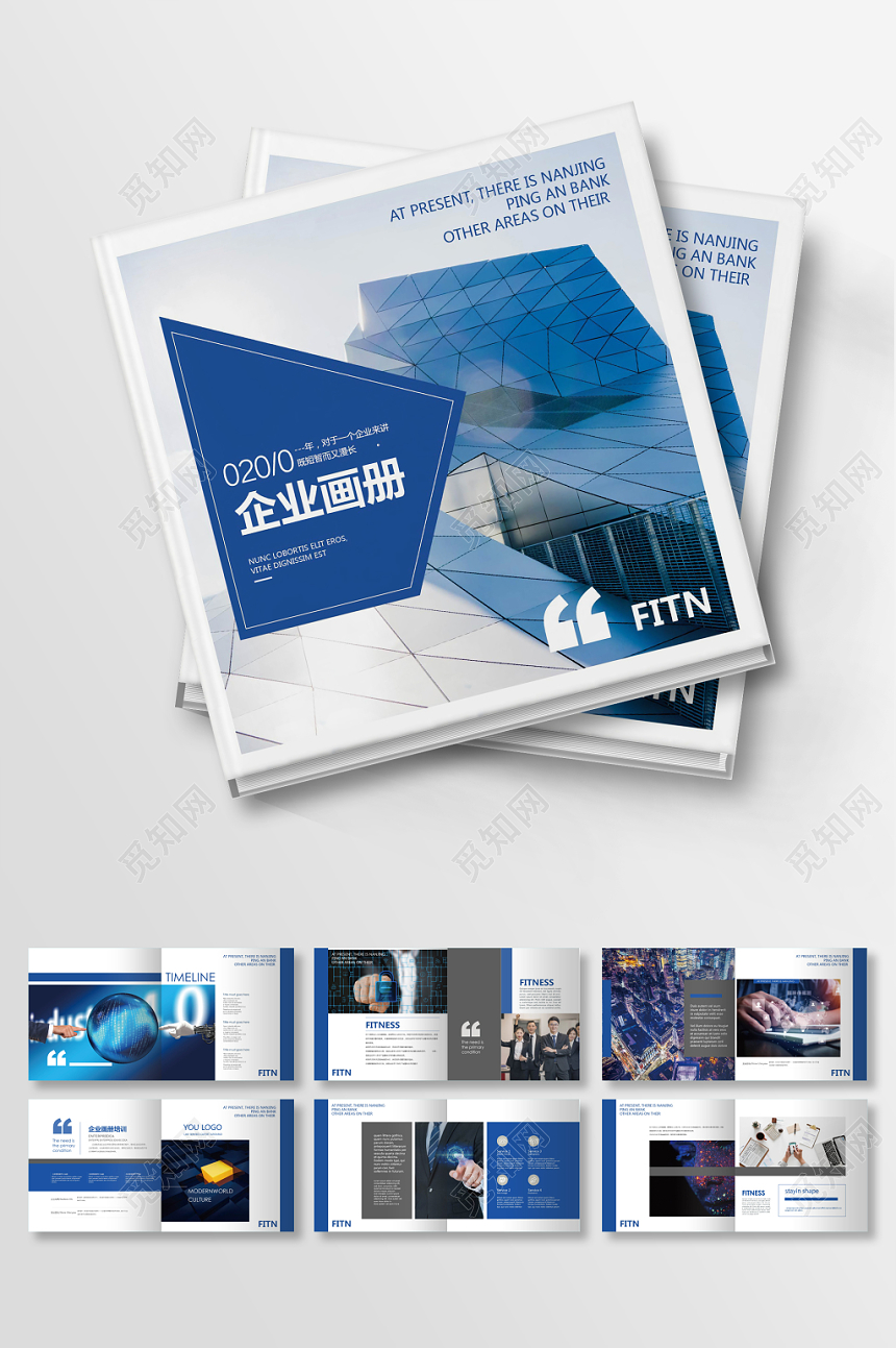 清新淡雅蓝白配色企业画册整套设计模板