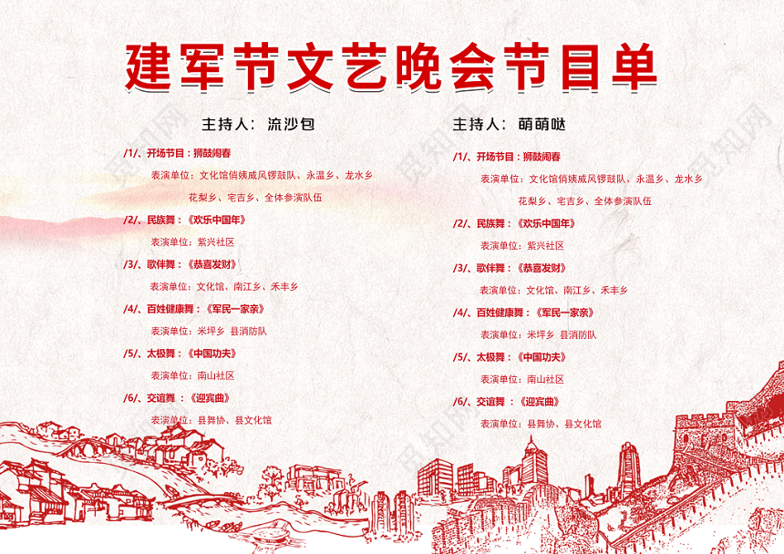 建军92周年八一建军节晚会节目单军人长城党政党建党课节目单