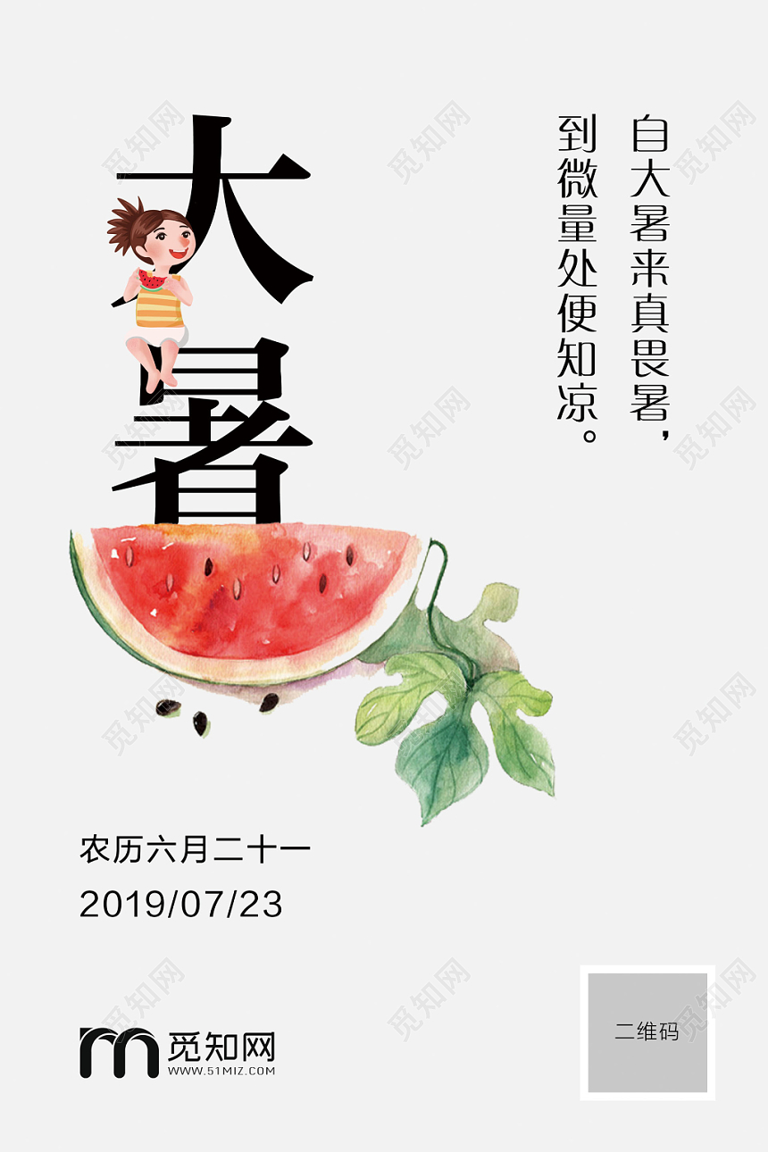 简约大暑二十四节气宣传推广海报