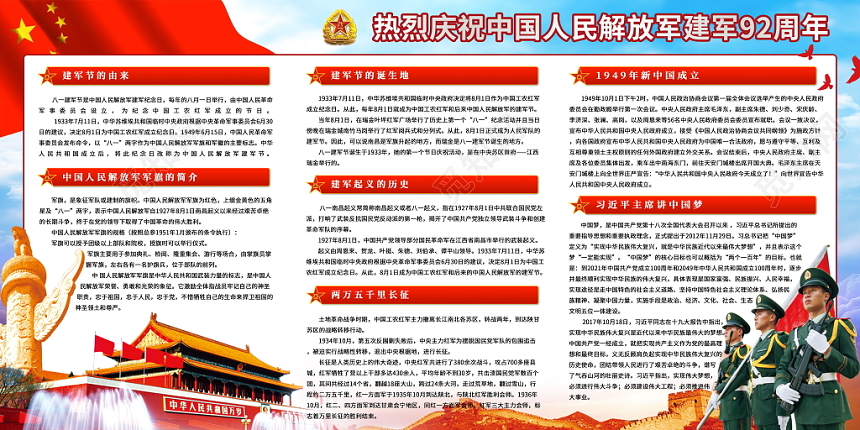 八一建军节92党建党政党课大气宣传栏设计