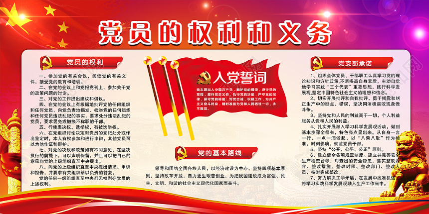 红色简约风党员的权利和义务入党誓词党政党建展板