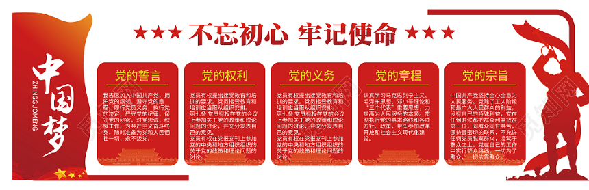 不忘初心牢记使命红色简约中国共产党党政文化墙海报