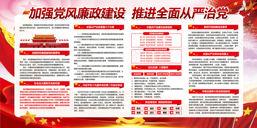红色党建党政党课加强党风廉政建设全面从严治党宣传展板设计