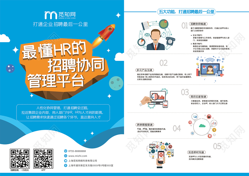简约大气蓝色系招聘最懂HR招聘协同管理平台宣传单