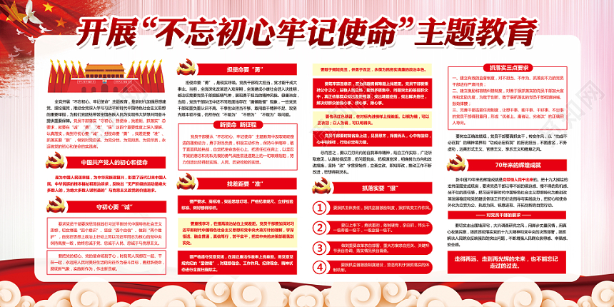 红色大气党建党政党课不忘初心牢记使命主题展板