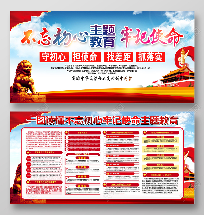 全党开展不忘初心牢记使命主题展板党政党建党课宣传栏