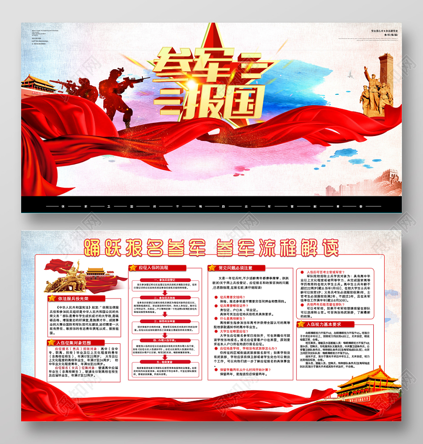 红色简约参军报国党建党课党政征兵宣传展板