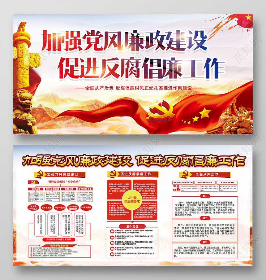 红色大气廉政文化加强党风廉政建设展板