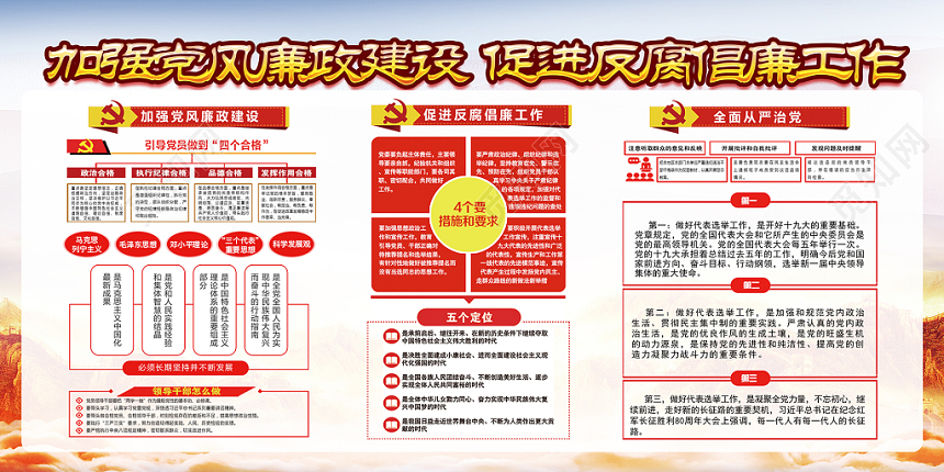 红色大气廉政文化加强党风廉政建设展板
