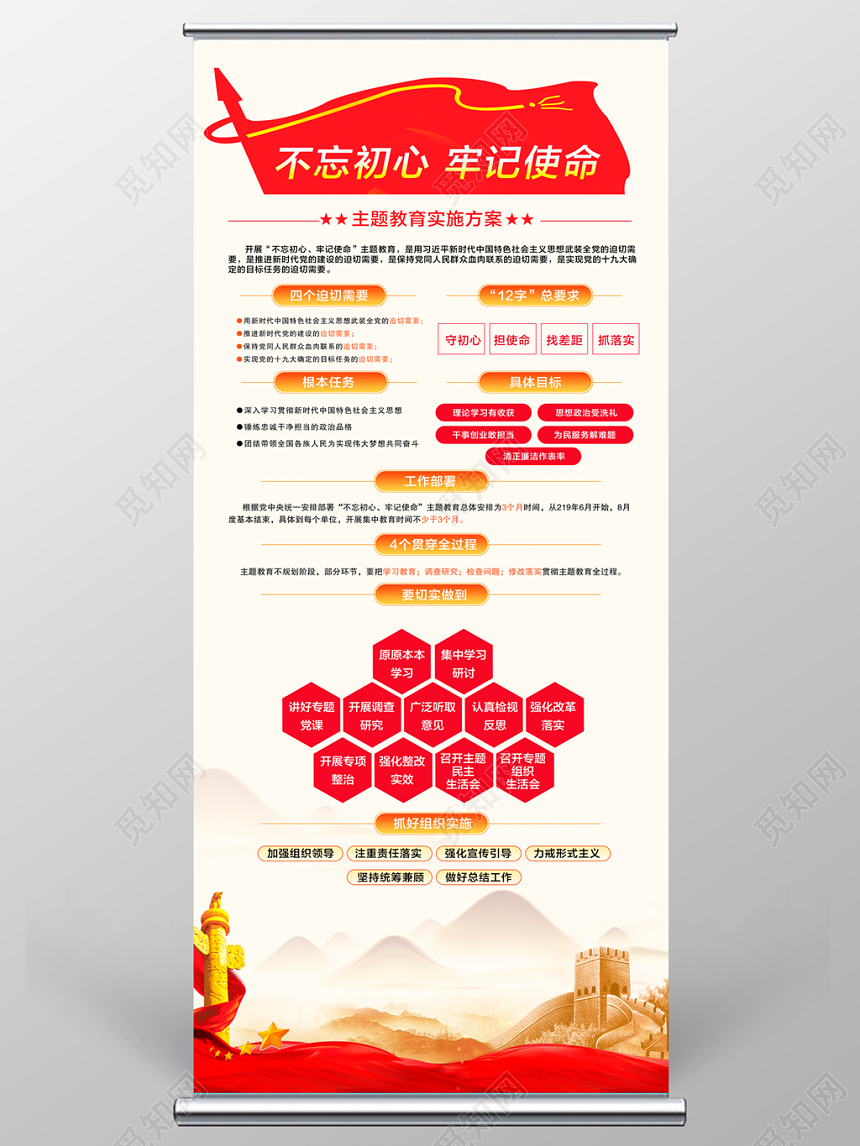 党建造型社区打造红色大气不忘初心牢记使命主题教育党建党政党课易拉宝