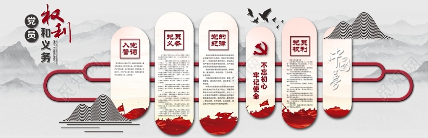 党建党政党课党员的权利和义务文化墙展板设计