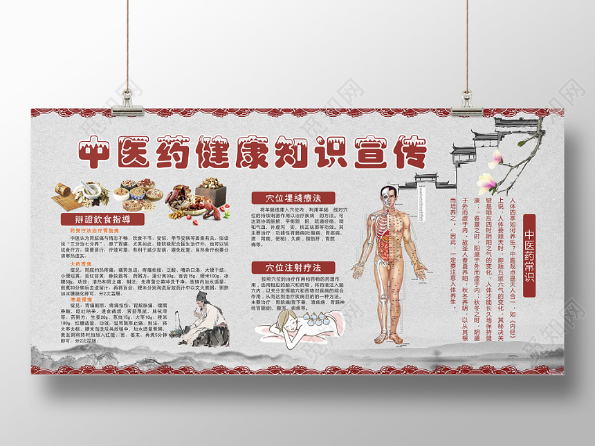 健康教育简约中医健康知识科普展板设计