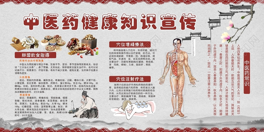 健康教育简约中医健康知识科普展板设计