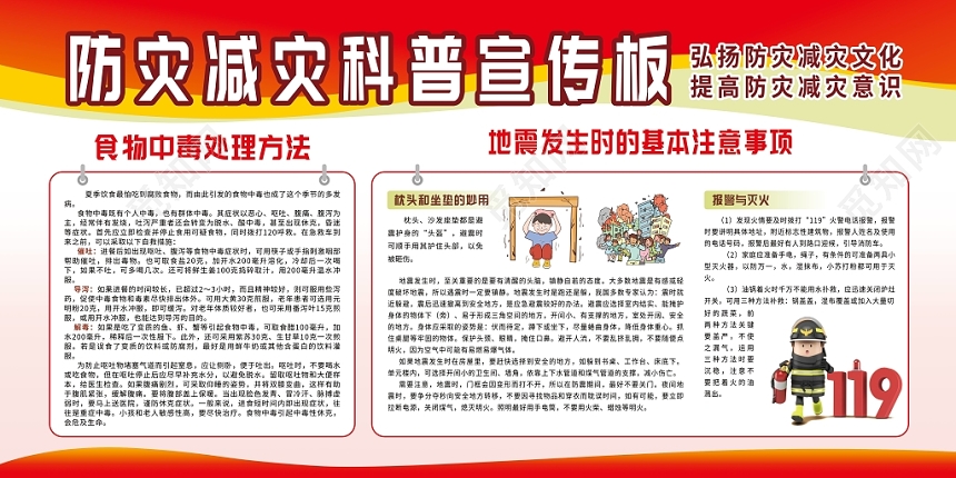 健康教育食物中毒处理119地震防灾减灾科普宣传栏