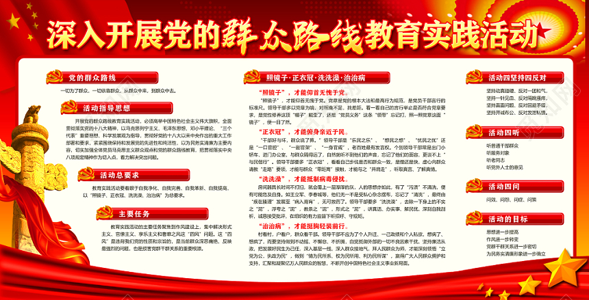 红色深入开展党的群众路线教育实践活动党建党课展板