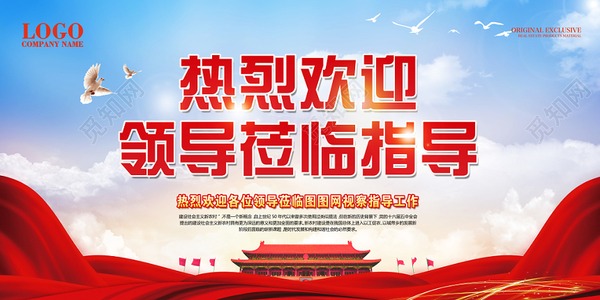 党建风热烈欢迎领导莅临指导宣传展板