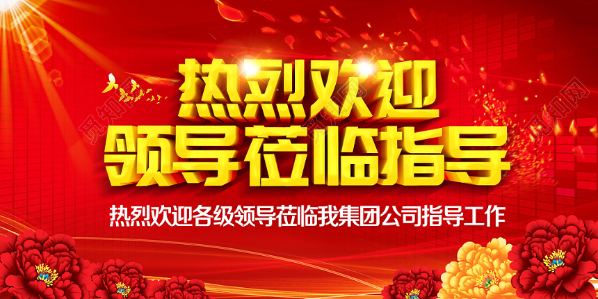 红色热烈欢迎领导莅临指导展板