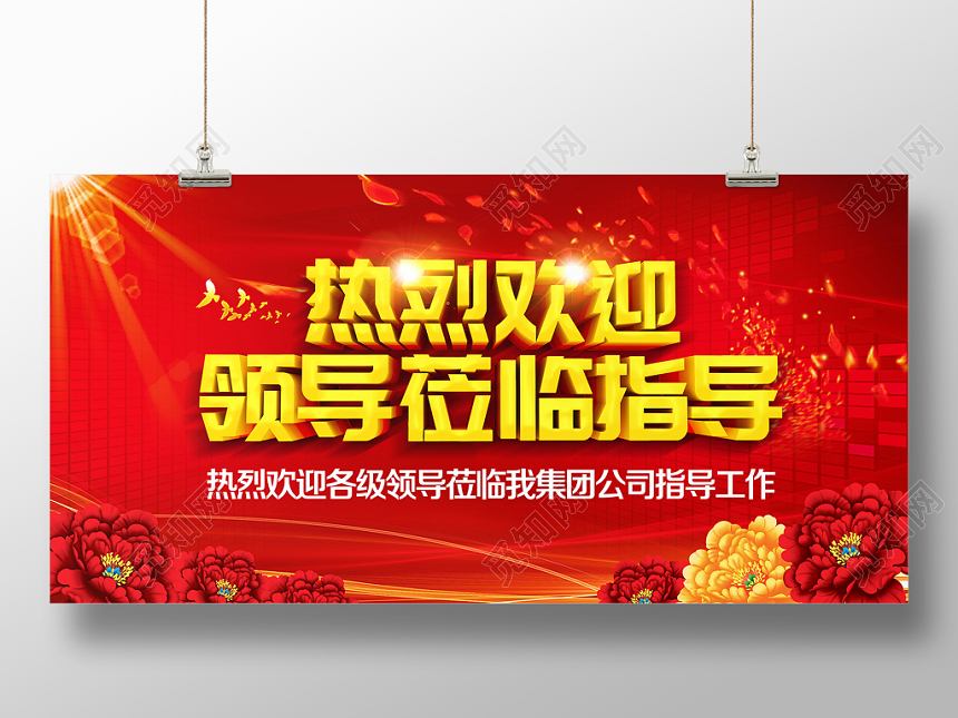 红色热烈欢迎领导莅临指导展板