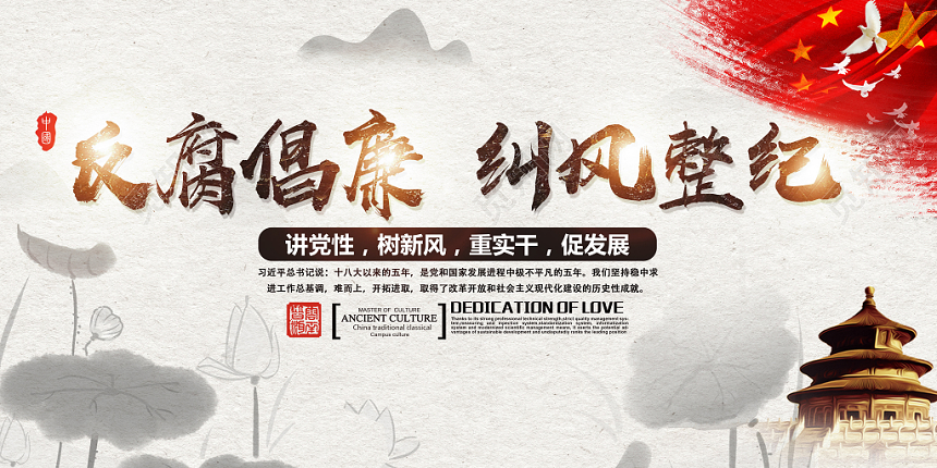 中国风反复倡廉纠风整纪廉政党建党政党课展板