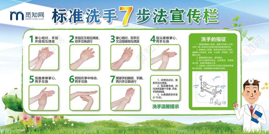 绿色标准洗手7步法宣传栏医院宣传栏