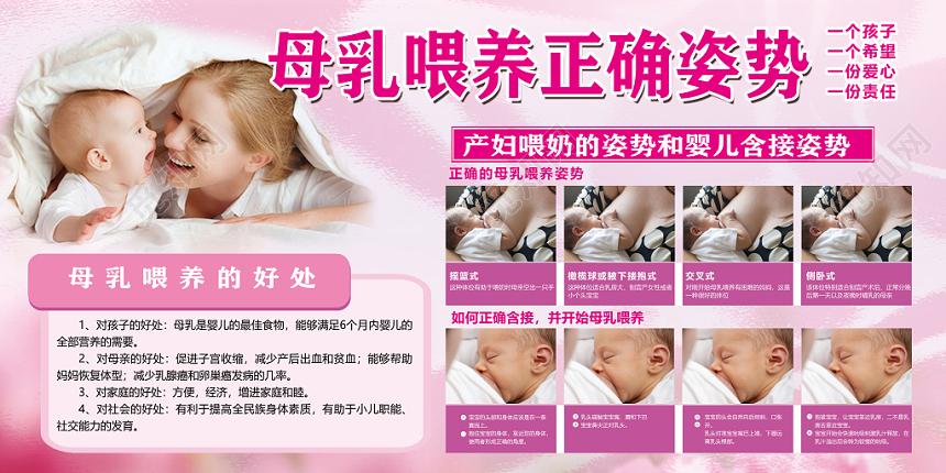 粉色母乳喂养正确姿势医院宣传栏