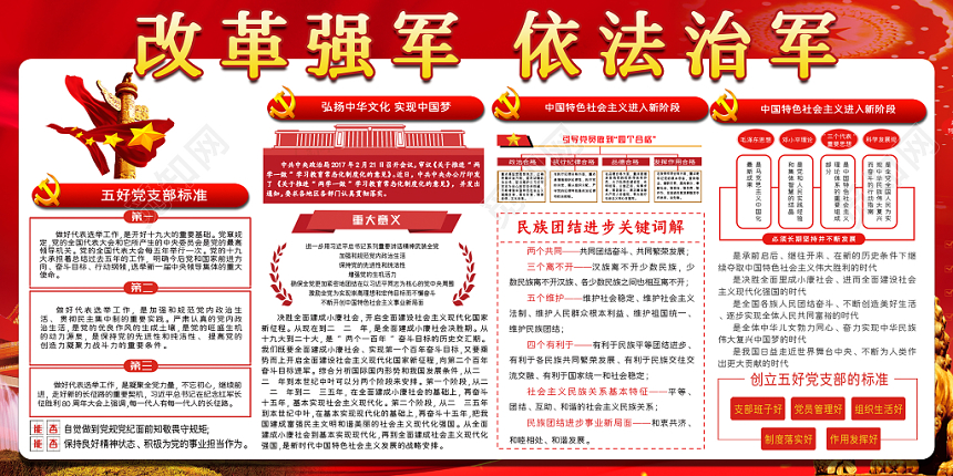 红色大气党政党建党课改革强军依法治军部队军队展板