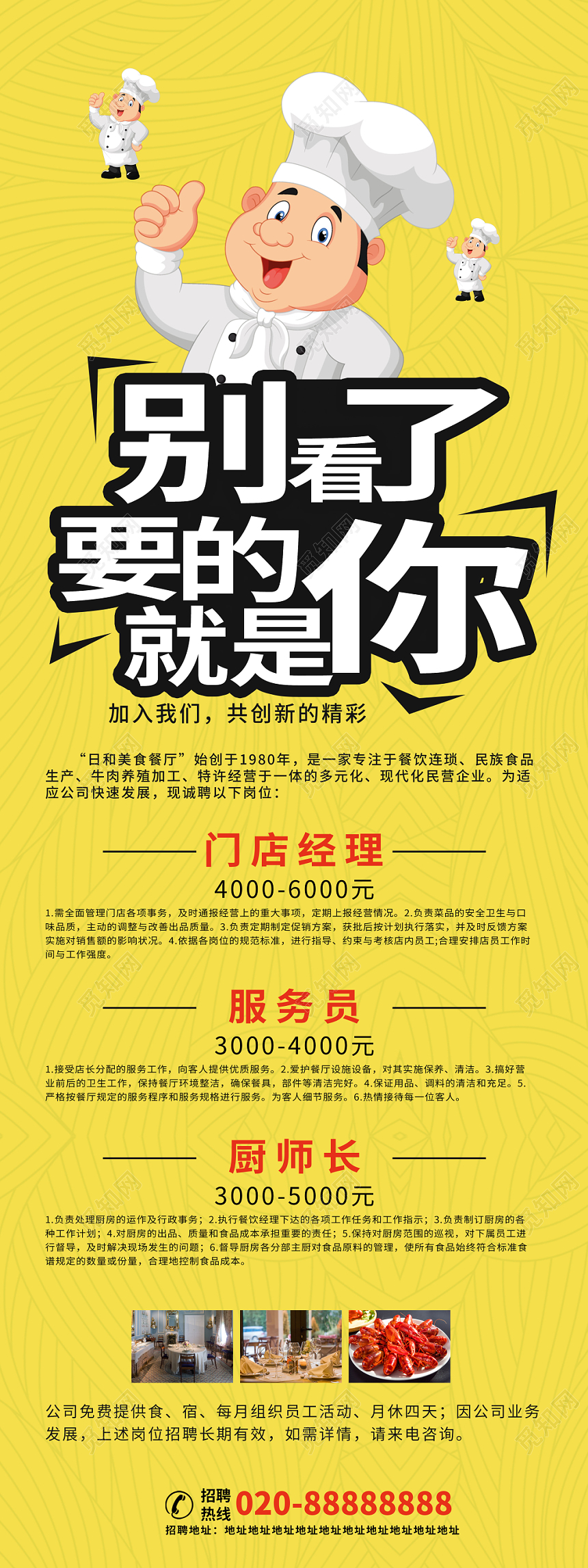 黄色简约厨师招聘要的就是你展架易拉宝