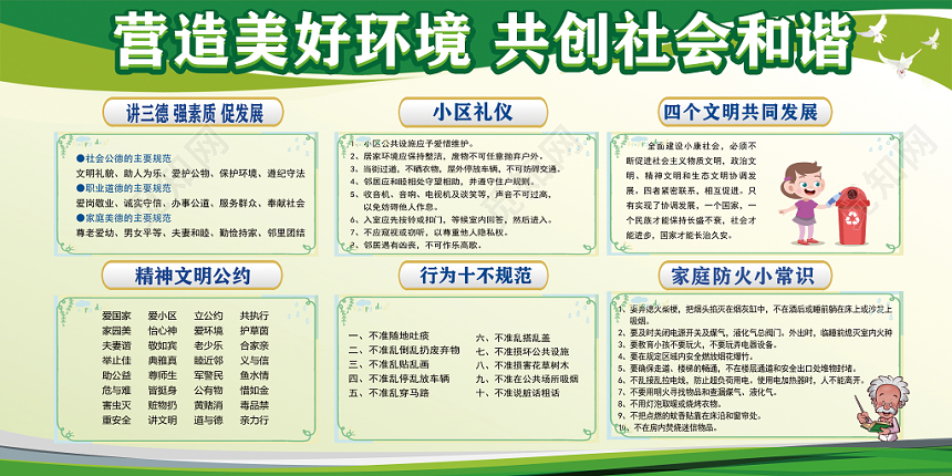 清新营造美好环境共创社区和谐展板