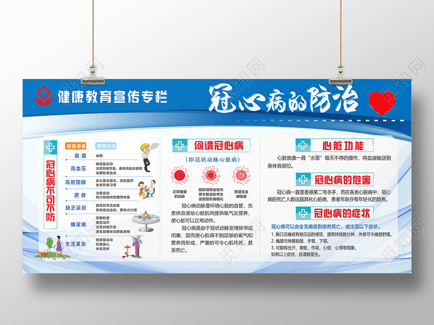 冠心病防治蓝色几何渐变风平面设计健康教育宣传栏展板