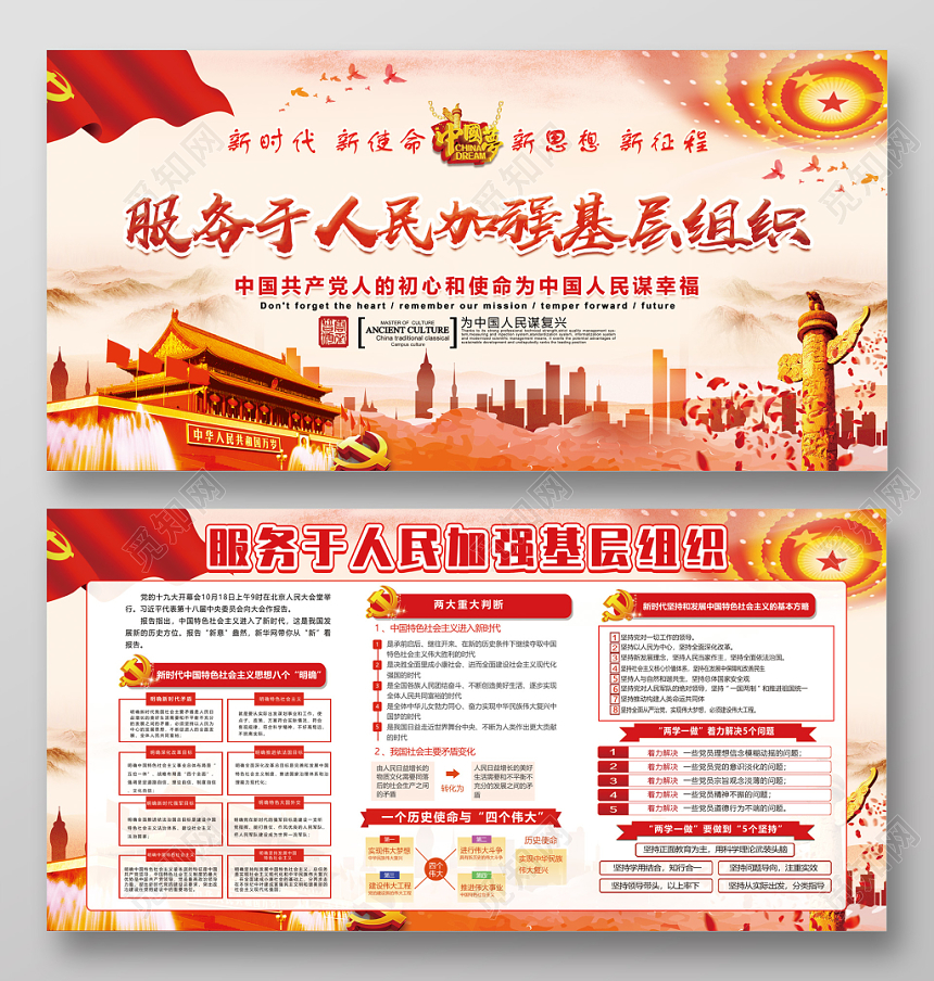 红色服务于人民加强基层组织为中国人民谋幸福党建党政党课宣传