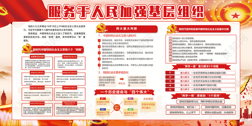 红色服务于人民加强基层组织为中国人民谋幸福党建党政党课宣传