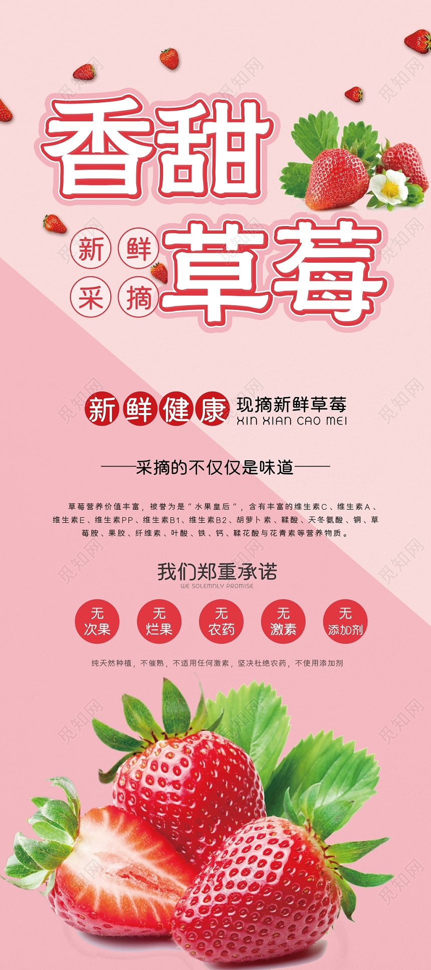 新鲜香甜草莓果汁饮料易拉宝展架设计