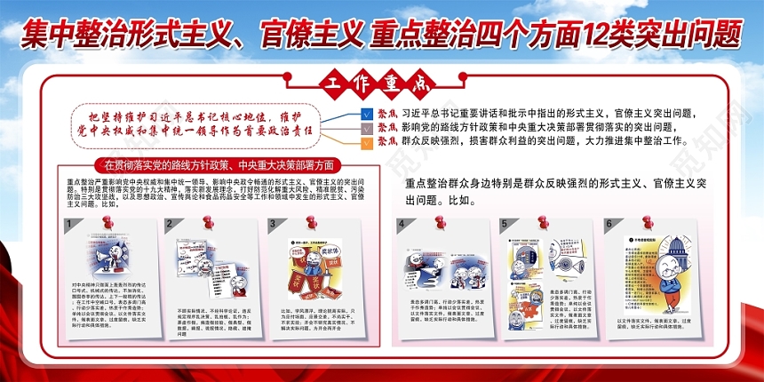 简约插画党政党建党课整治形式主义官僚主义重点整治宣传栏展板