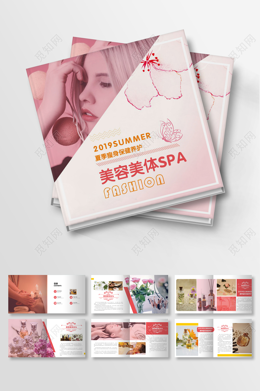 2019美容美体spa粉色几何设计简约风美容画册