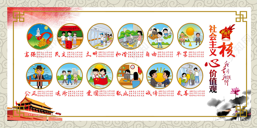 党建党课党政核心价值观宣传栏灰色爱国简约大气展板