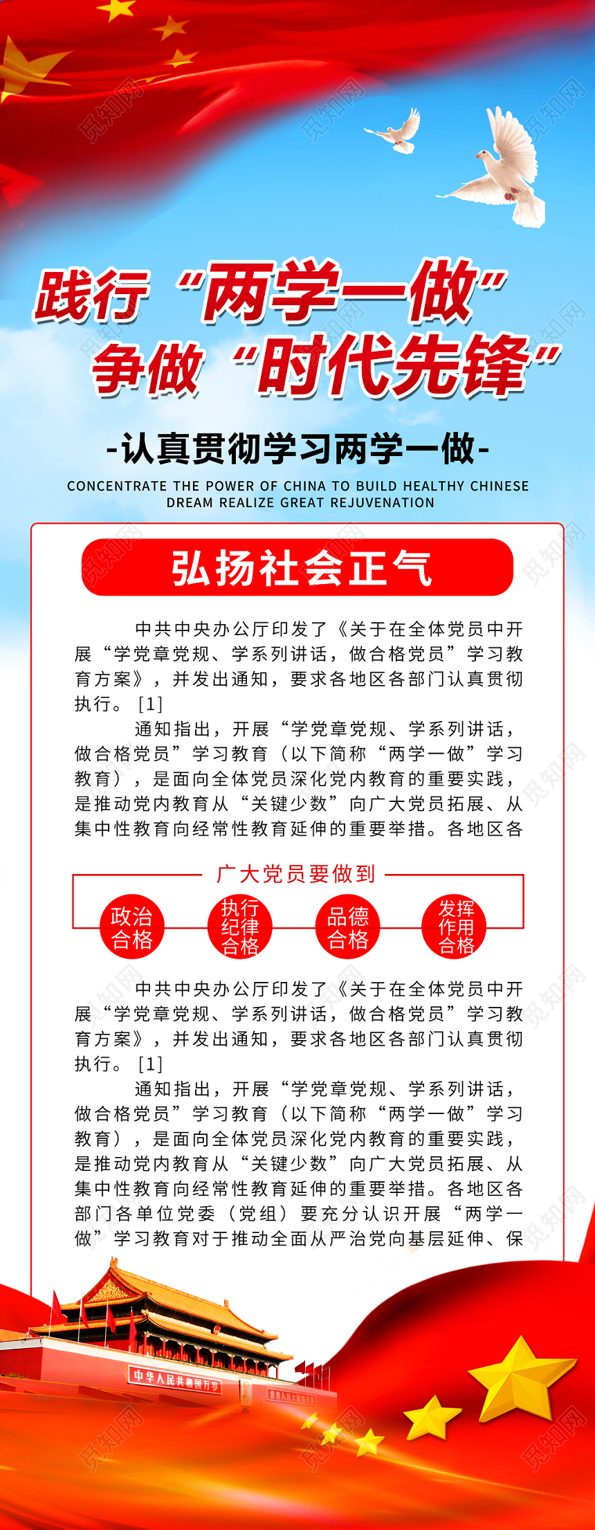 简约大气两学一做党建党课党政学习专栏宣传展架