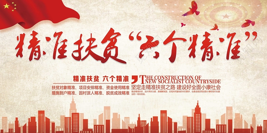 红旗仿旧风城市剪影党建党政党课精准扶贫展板