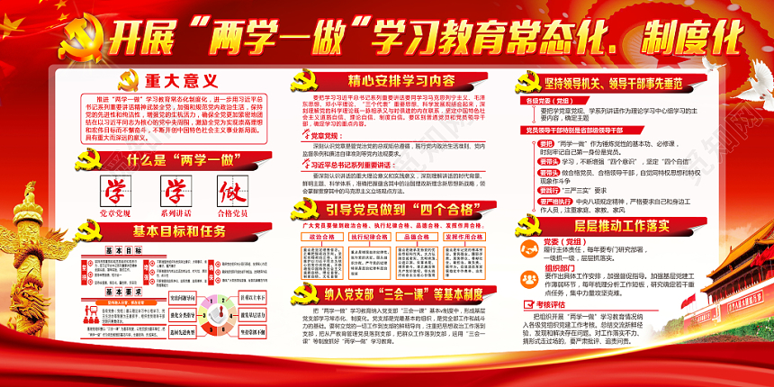 红色开展两学一做学习教育党章党规党建展板