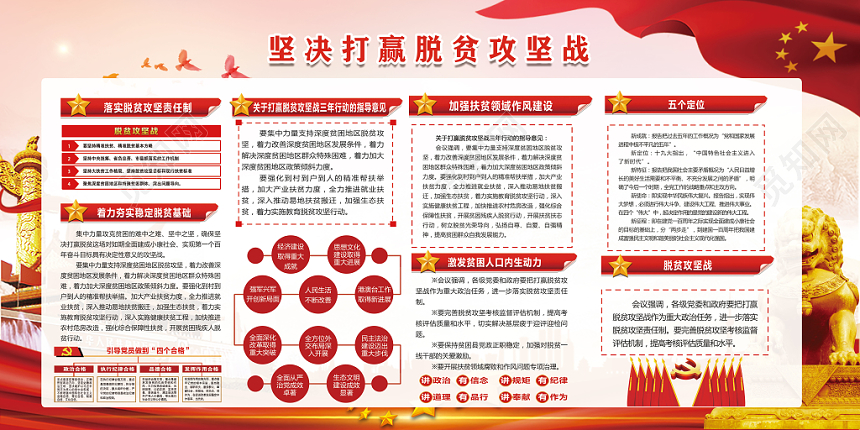 简约大气坚决打赢脱贫攻坚战不忘初心党政党建党课宣传展板