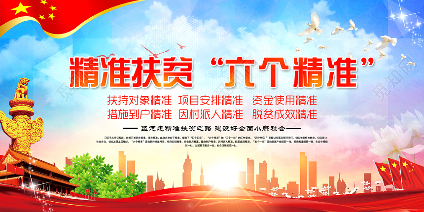 红蓝色大气精准扶贫六个精准扶贫党政党建党课展板