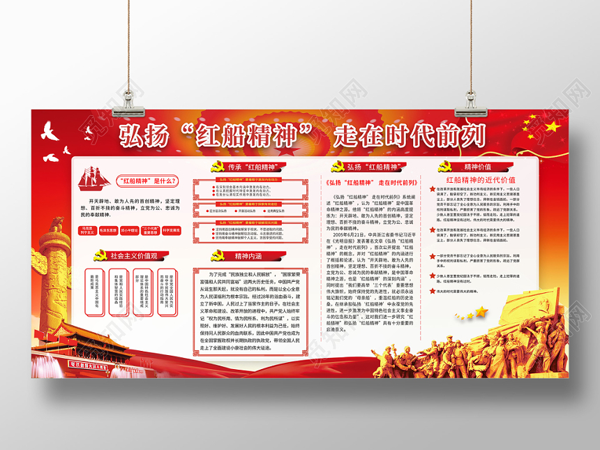 弘扬红船精神走在时代前列党政党建党课展板