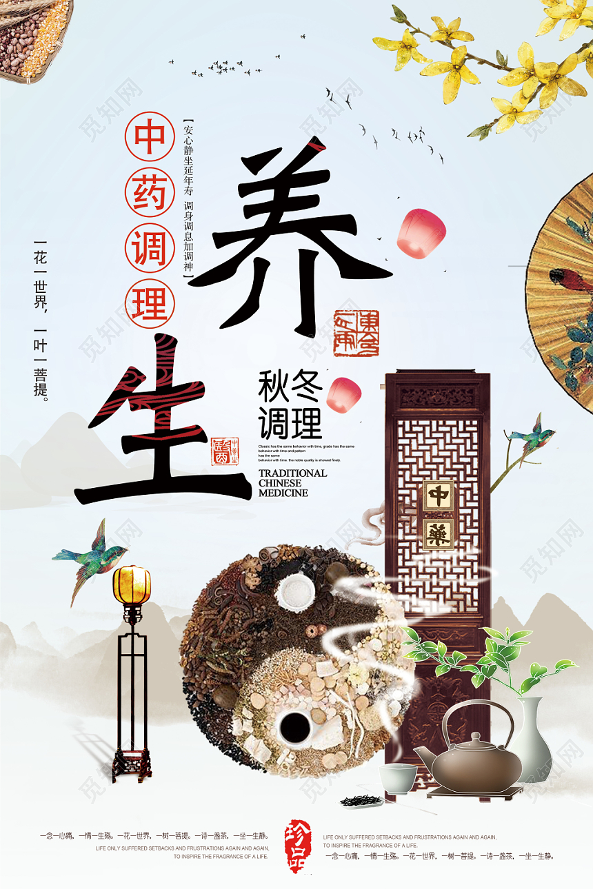 简约大气秋季养生秋天中药调理海报