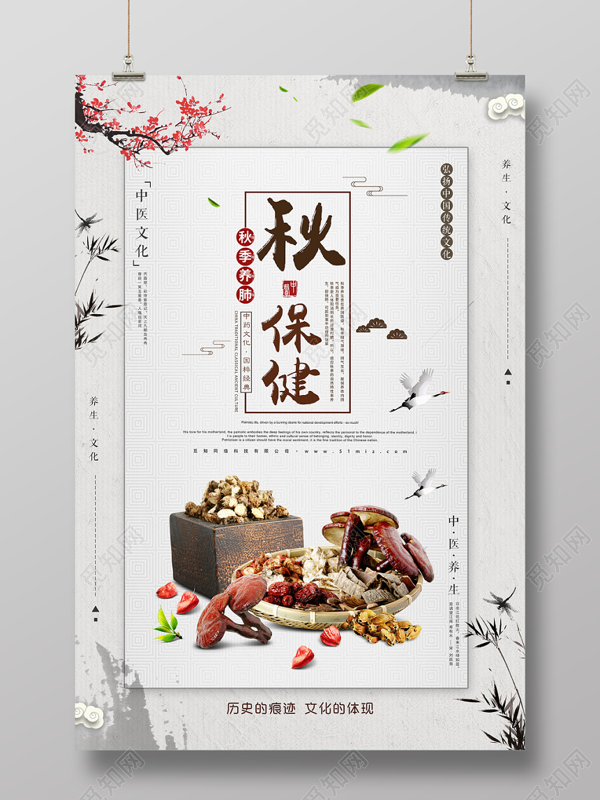 中国风背景秋季养肺保健中医文化养生秋天海报