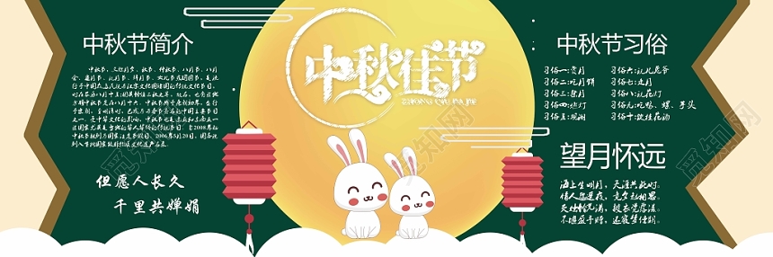 渐变黄月亮简约风中秋佳节中秋节黑板报