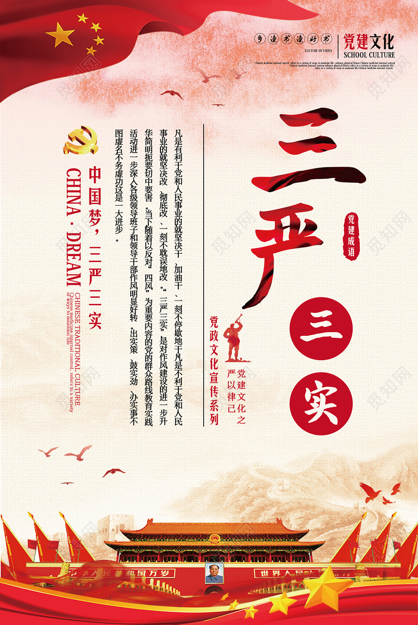 党建党政党课红色大气三严三实文化宣传系列展板海报