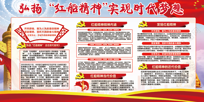 大气弘扬红船精神实现时代梦想党建党规党课展板